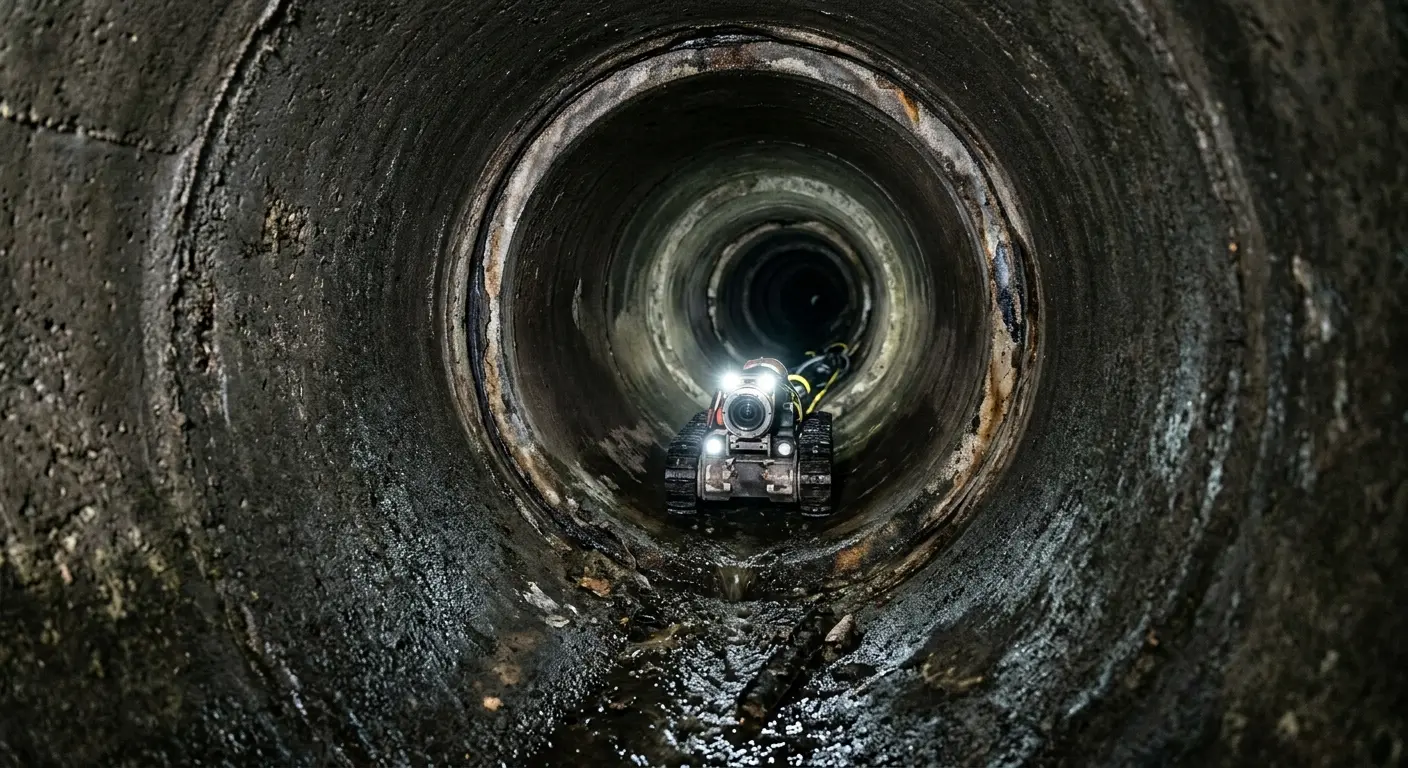 Robotic sewer camera inspecting pipe interior for Drain Snake Service in Greenbelt